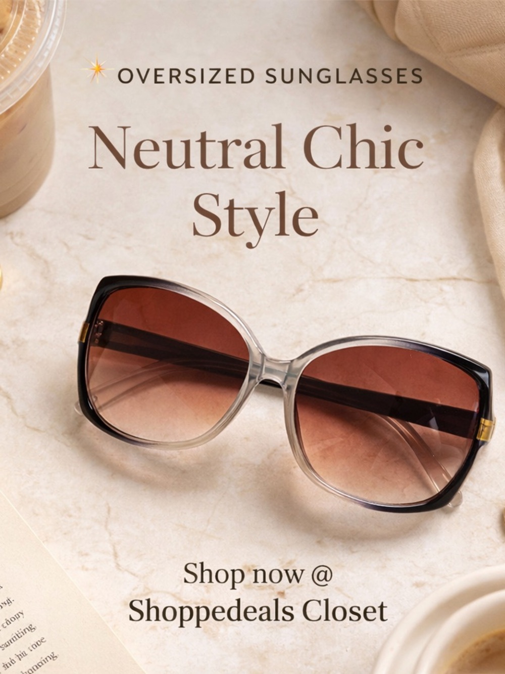 Oversized Square Gradient Sunglasses Black Clear Frame Chic